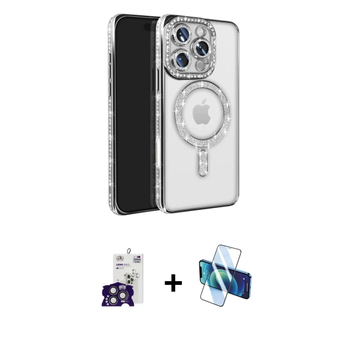 MARSİLYAN™- iPhone 16 Pro Max Kılıf Zirve Doku Prime - Siyah 3D Antistatik Cam Ekran Koruyucu + Bilvis Titan Kamera Lens - TMGI