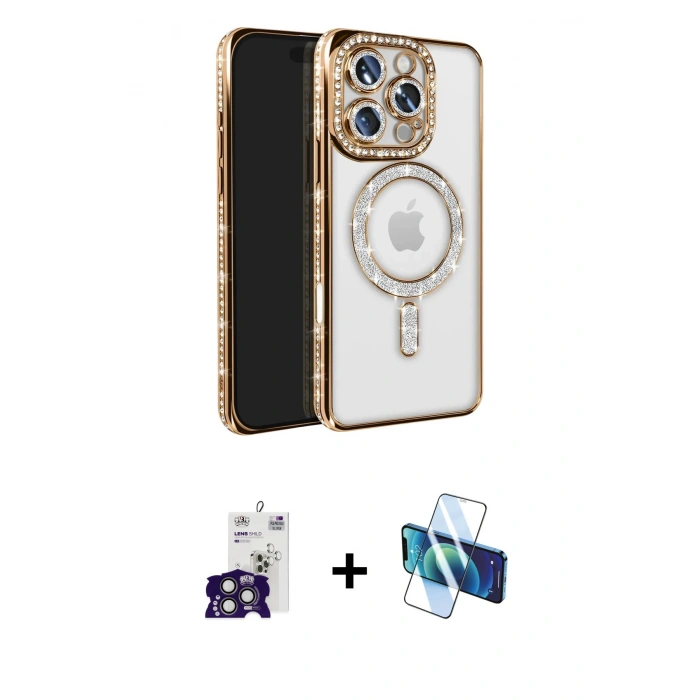 MARSİLYAN™- iPhone 16 Pro Max Kılıf Zirve Doku Prime - Siyah 3D Antistatik Cam Ekran Koruyucu + Bilvis Titan Kamera Lens - TMGI