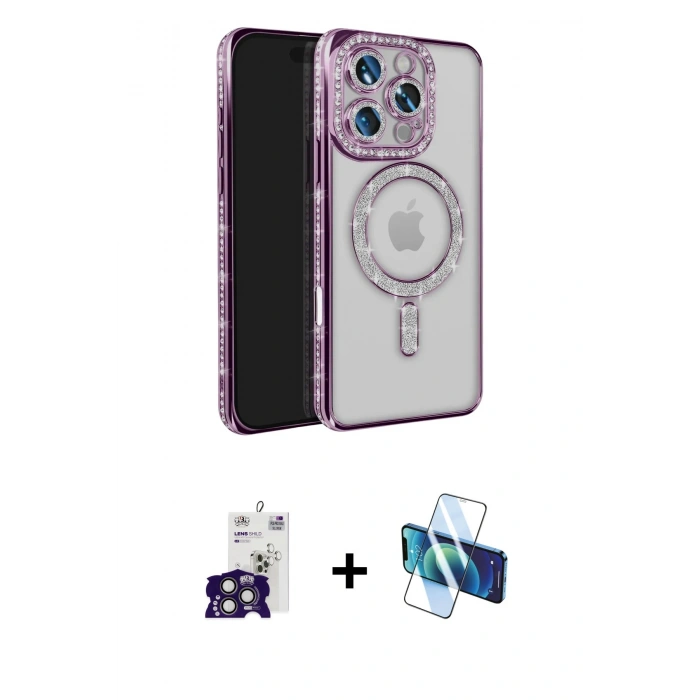 MARSİLYAN™- iPhone 16 Pro Max Kılıf Zirve Doku Prime - Siyah 3D Antistatik Cam Ekran Koruyucu + Bilvis Titan Kamera Lens - TMGI