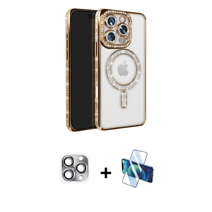 MARSİLYAN™- iPhone 16 Pro Max Kılıf Zirve Doku Prime - Siyah 3D Antistatik Cam Ekran Koruyucu + Pers Alüminyum Kamera Lens - GI