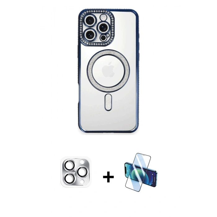 MARSİLYAN™- iPhone 16 Pro Max Kılıf Zirve Doku Prime - Siyah 3D Antistatik Cam Ekran Koruyucu + Pers Alüminyum Kamera Lens - GS