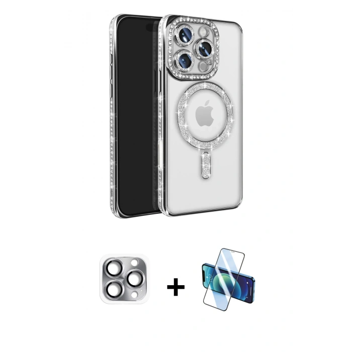 MARSİLYAN™- iPhone 16 Pro Max Kılıf Zirve Doku Prime - Siyah 3D Antistatik Cam Ekran Koruyucu + Pers Alüminyum Kamera Lens - GI