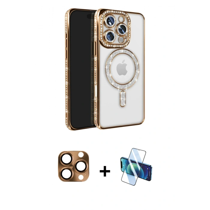 MARSİLYAN™- iPhone 16 Pro Max Kılıf Zirve Doku Prime - Siyah 3D Antistatik Cam Ekran Koruyucu + Pers Alüminyum Kamera Lens - CLTM
