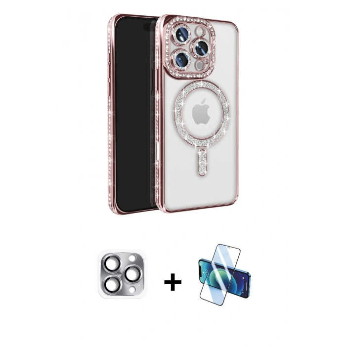 MARSİLYAN™- iPhone 16 Pro Max Kılıf Zirve Doku Prime - Siyah 3D Antistatik Cam Ekran Koruyucu + Pers Alüminyum Kamera Lens - GI