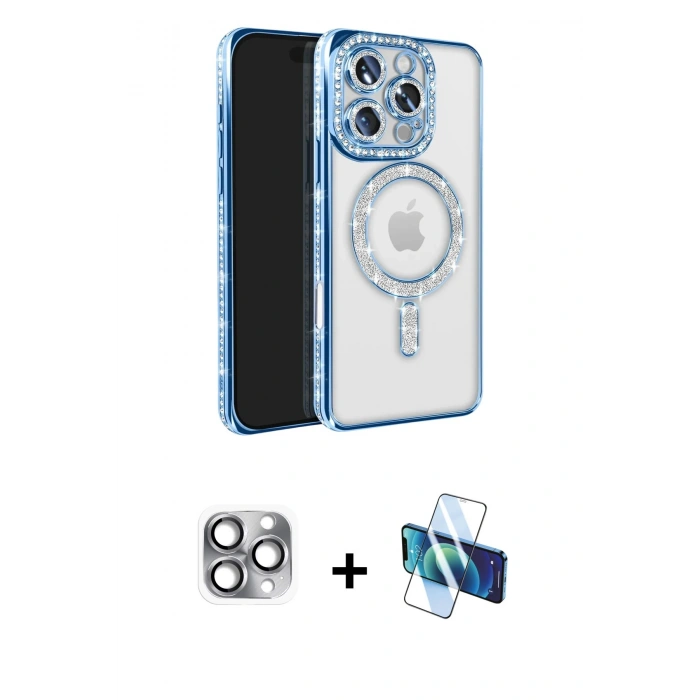 MARSİLYAN™- iPhone 16 Pro Max Kılıf Zirve Doku Prime - Siyah 3D Antistatik Cam Ekran Koruyucu + Pers Alüminyum Kamera Lens - GI