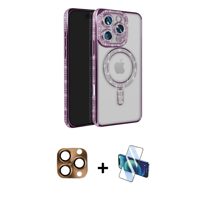 MARSİLYAN™- iPhone 16 Pro Max Kılıf Zirve Doku Prime - Siyah 3D Antistatik Cam Ekran Koruyucu + Pers Alüminyum Kamera Lens - CLTM