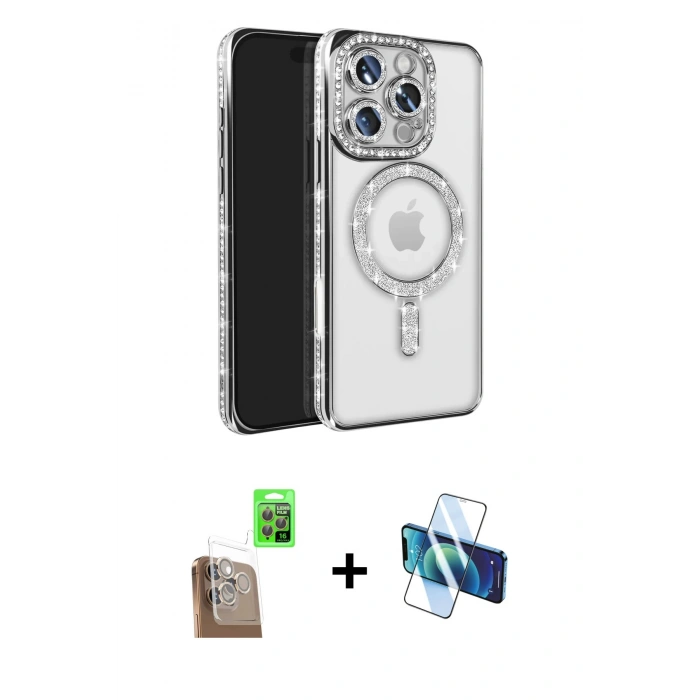 MARSİLYAN™- iPhone 16 Pro Max Kılıf Zirve Doku Prime - Siyah 3D Antistatik Cam Ekran Koruyucu + Raze Metal Kamera Lens - CLTM