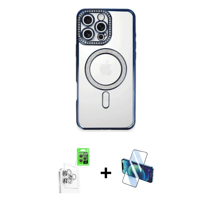 MARSİLYAN™- iPhone 16 Pro Max Kılıf Zirve Doku Prime - Siyah 3D Antistatik Cam Ekran Koruyucu + Raze Metal Kamera Lens - BZ