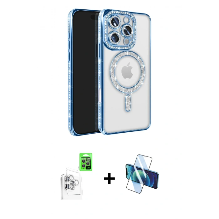 MARSİLYAN™- iPhone 16 Pro Max Kılıf Zirve Doku Prime - Siyah 3D Antistatik Cam Ekran Koruyucu + Raze Metal Kamera Lens - BZ