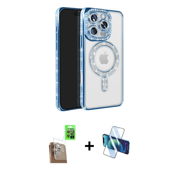 MARSİLYAN™- iPhone 16 Pro Max Kılıf Zirve Doku Prime - Siyah 3D Antistatik Cam Ekran Koruyucu + Raze Metal Kamera Lens - CLTM