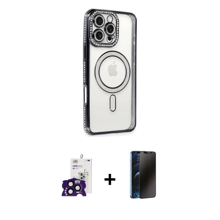 MARSİLYAN™- iPhone 16 Pro Max Kılıf Zirve Doku Prime - Siyah 3D Antistatik Hayalet Cam Ekran Koruyucu + Bilvis Titan Kamera Lens - SH