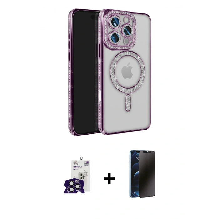 MARSİLYAN™- iPhone 16 Pro Max Kılıf Zirve Doku Prime - Siyah 3D Antistatik Hayalet Cam Ekran Koruyucu + Bilvis Titan Kamera Lens - TMGI