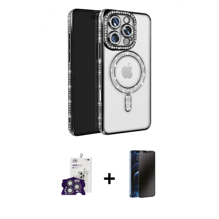 MARSİLYAN™- iPhone 16 Pro Max Kılıf Zirve Doku Prime - Siyah 3D Antistatik Hayalet Cam Ekran Koruyucu + Bilvis Titan Kamera Lens - GS