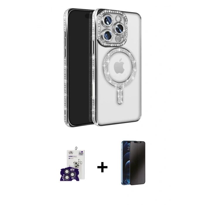 MARSİLYAN™- iPhone 16 Pro Max Kılıf Zirve Doku Prime - Siyah 3D Antistatik Hayalet Cam Ekran Koruyucu + Bilvis Titan Kamera Lens - TMGI