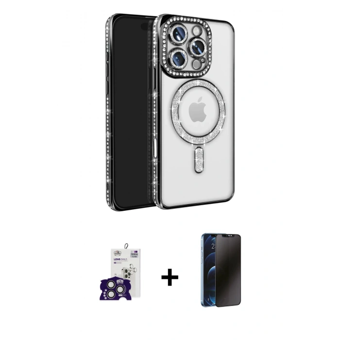 MARSİLYAN™- iPhone 16 Pro Max Kılıf Zirve Doku Prime - Siyah 3D Antistatik Hayalet Cam Ekran Koruyucu + Bilvis Titan Kamera Lens - TMGI