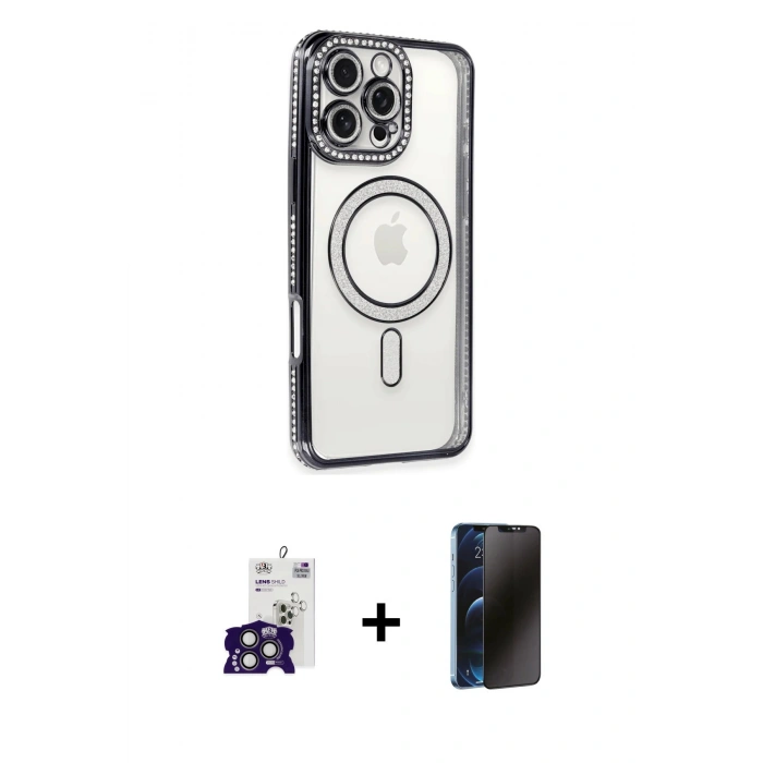 MARSİLYAN™- iPhone 16 Pro Max Kılıf Zirve Doku Prime - Siyah 3D Antistatik Hayalet Cam Ekran Koruyucu + Bilvis Titan Kamera Lens - TMGI