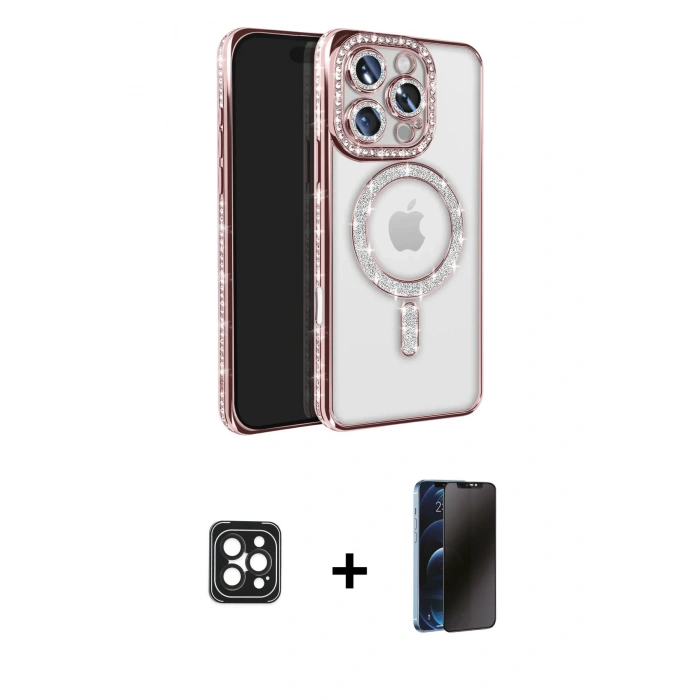 MARSİLYAN™- iPhone 16 Pro Max Kılıf Zirve Doku Prime - Siyah 3D Antistatik Hayalet Cam Ekran Koruyucu + PVD Metal Kamera Lens - SH