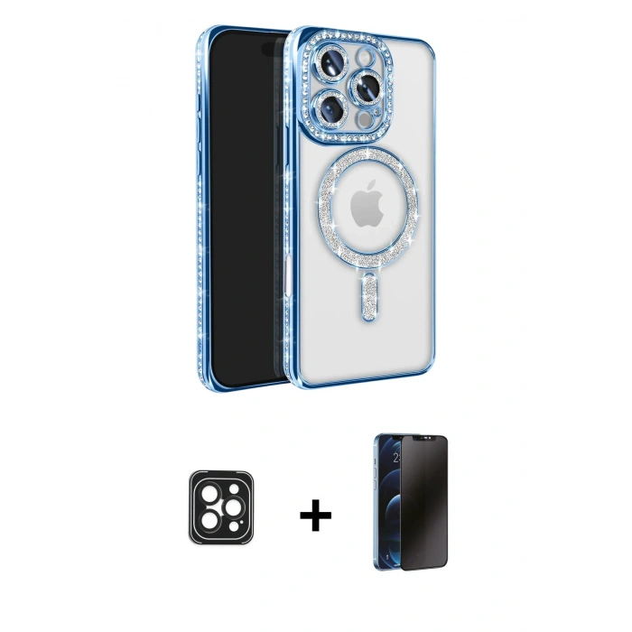 MARSİLYAN™- iPhone 16 Pro Max Kılıf Zirve Doku Prime - Siyah 3D Antistatik Hayalet Cam Ekran Koruyucu + PVD Metal Kamera Lens - SH