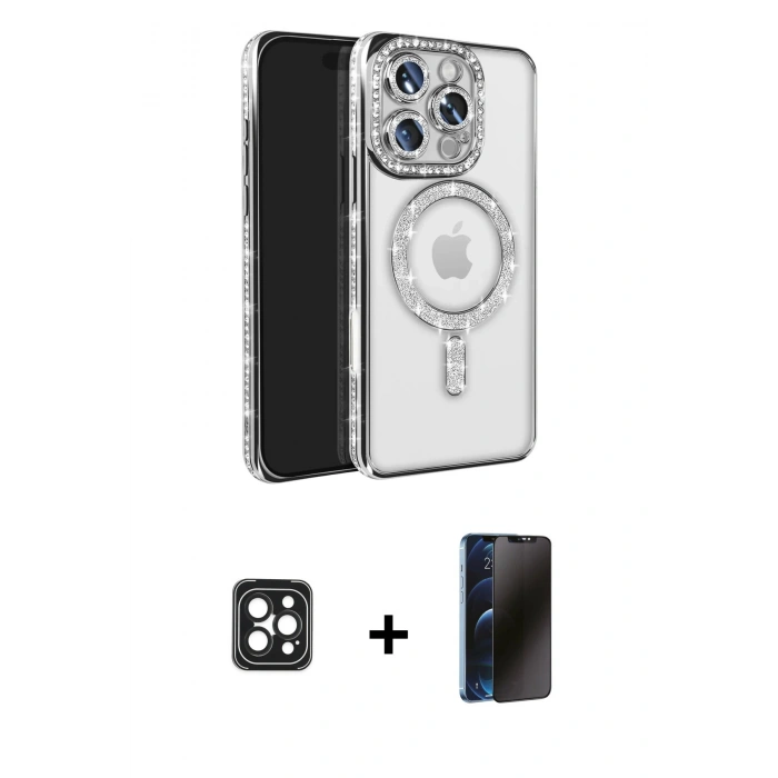 MARSİLYAN™- iPhone 16 Pro Max Kılıf Zirve Doku Prime - Siyah 3D Antistatik Hayalet Cam Ekran Koruyucu + PVD Metal Kamera Lens - SH