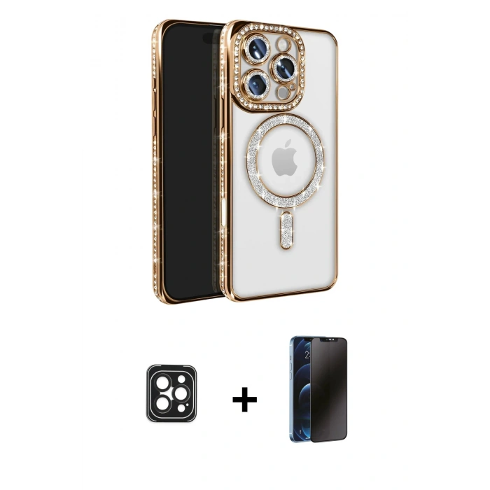 MARSİLYAN™- iPhone 16 Pro Max Kılıf Zirve Doku Prime - Siyah 3D Antistatik Hayalet Cam Ekran Koruyucu + PVD Metal Kamera Lens - SH