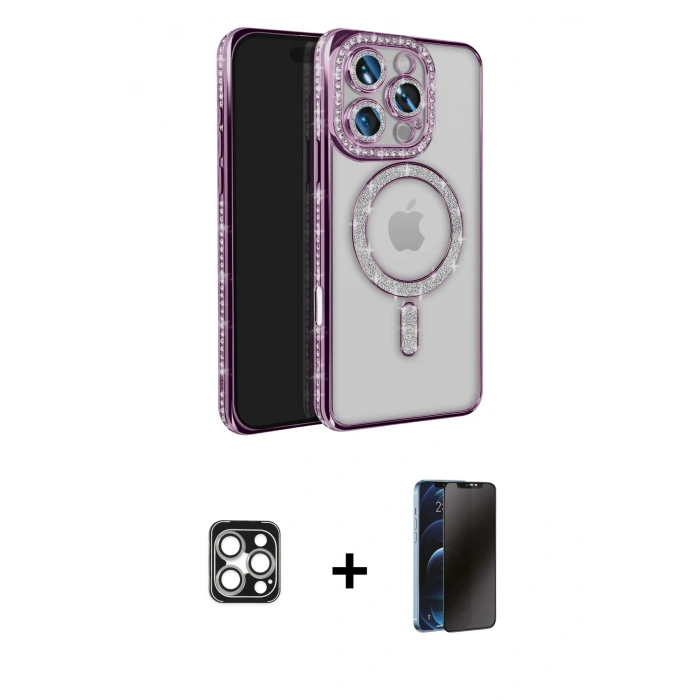 MARSİLYAN™- iPhone 16 Pro Max Kılıf Zirve Doku Prime - Siyah 3D Antistatik Hayalet Cam Ekran Koruyucu + PVD Metal Kamera Lens - GS