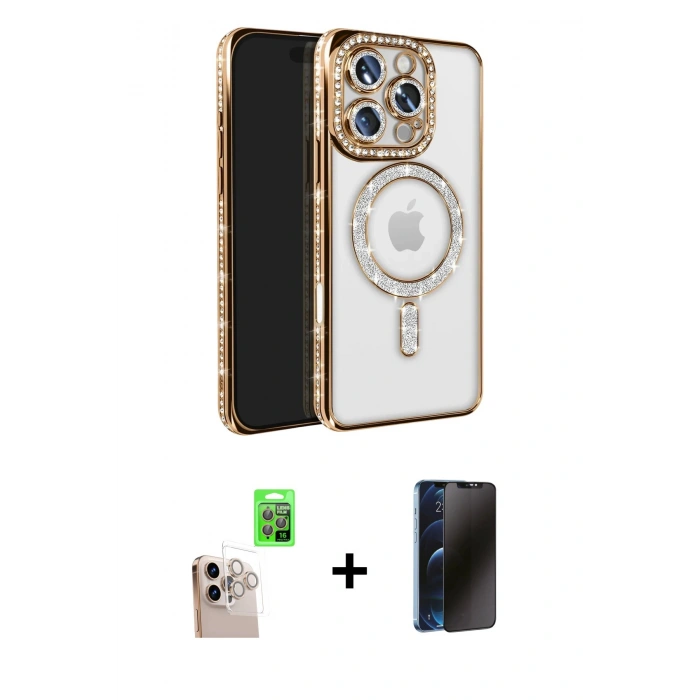 MARSİLYAN™- iPhone 16 Pro Max Kılıf Zirve Doku Prime - Siyah 3D Antistatik Hayalet Cam Ekran Koruyucu + Raze Metal Kamera Lens - NLGY