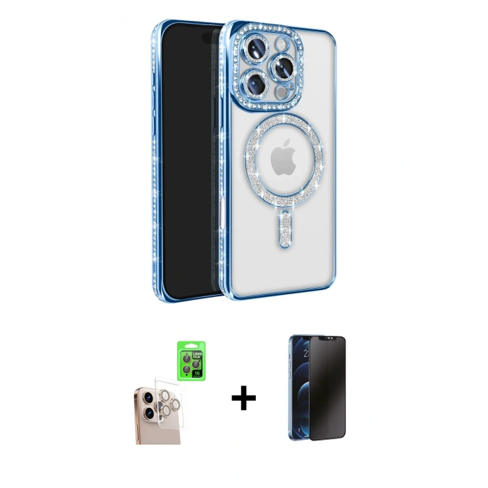 MARSİLYAN™- iPhone 16 Pro Max Kılıf Zirve Doku Prime - Siyah 3D Antistatik Hayalet Cam Ekran Koruyucu + Raze Metal Kamera Lens - NLGY