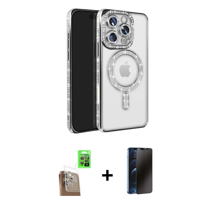 MARSİLYAN™- iPhone 16 Pro Max Kılıf Zirve Doku Prime - Siyah 3D Antistatik Hayalet Cam Ekran Koruyucu + Raze Metal Kamera Lens - CLTM
