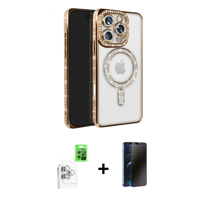 MARSİLYAN™- iPhone 16 Pro Max Kılıf Zirve Doku Prime - Siyah 3D Antistatik Hayalet Cam Ekran Koruyucu + Raze Metal Kamera Lens - BZ