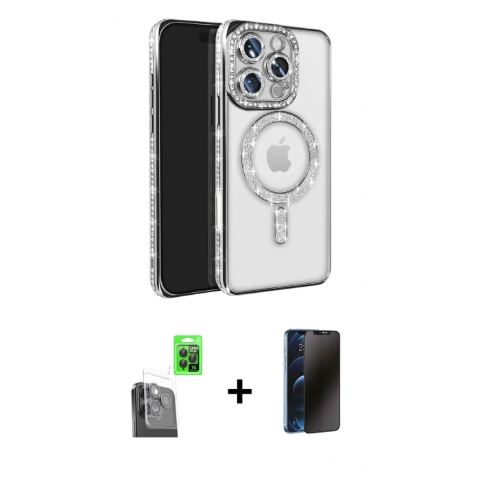 MARSİLYAN™- iPhone 16 Pro Max Kılıf Zirve Doku Prime - Siyah 3D Antistatik Hayalet Cam Ekran Koruyucu + Raze Metal Kamera Lens - SH