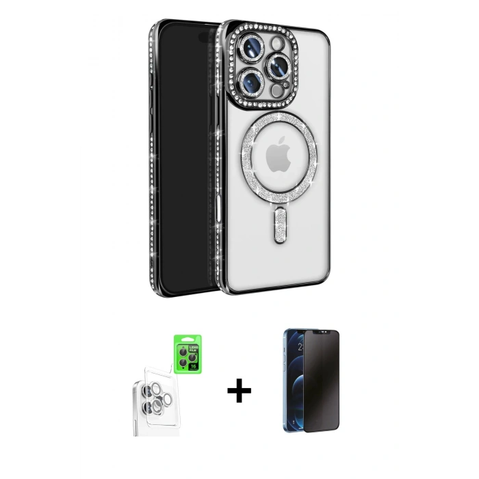 MARSİLYAN™- iPhone 16 Pro Max Kılıf Zirve Doku Prime - Siyah 3D Antistatik Hayalet Cam Ekran Koruyucu + Raze Metal Kamera Lens - BZ