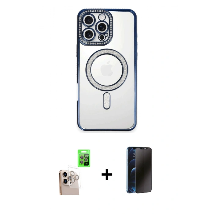 MARSİLYAN™- iPhone 16 Pro Max Kılıf Zirve Doku Prime - Siyah 3D Antistatik Hayalet Cam Ekran Koruyucu + Raze Metal Kamera Lens - NLGY