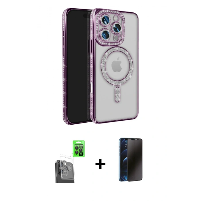 MARSİLYAN™- iPhone 16 Pro Max Kılıf Zirve Doku Prime - Siyah 3D Antistatik Hayalet Cam Ekran Koruyucu + Raze Metal Kamera Lens - SH