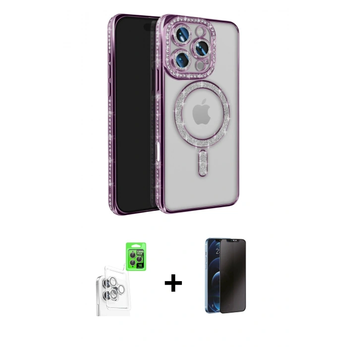 MARSİLYAN™- iPhone 16 Pro Max Kılıf Zirve Doku Prime - Siyah 3D Antistatik Hayalet Cam Ekran Koruyucu + Raze Metal Kamera Lens - BZ