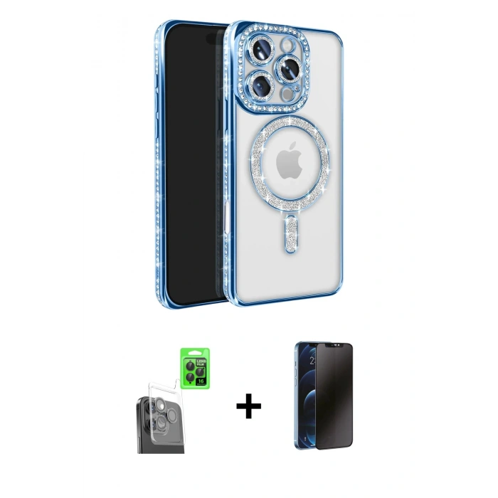 MARSİLYAN™- iPhone 16 Pro Max Kılıf Zirve Doku Prime - Siyah 3D Antistatik Hayalet Cam Ekran Koruyucu + Raze Metal Kamera Lens - SH