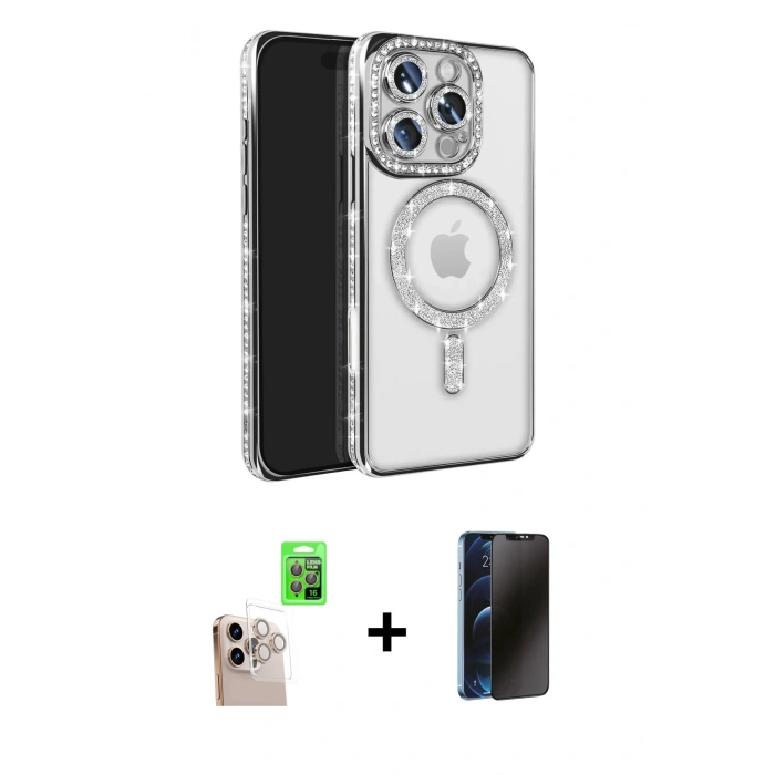 MARSİLYAN™- iPhone 16 Pro Max Kılıf Zirve Doku Prime - Siyah 3D Antistatik Hayalet Cam Ekran Koruyucu + Raze Metal Kamera Lens - NLGY