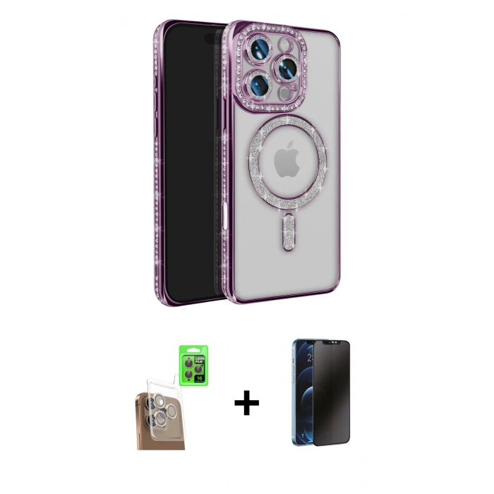MARSİLYAN™- iPhone 16 Pro Max Kılıf Zirve Doku Prime - Siyah 3D Antistatik Hayalet Cam Ekran Koruyucu + Raze Metal Kamera Lens - CLTM
