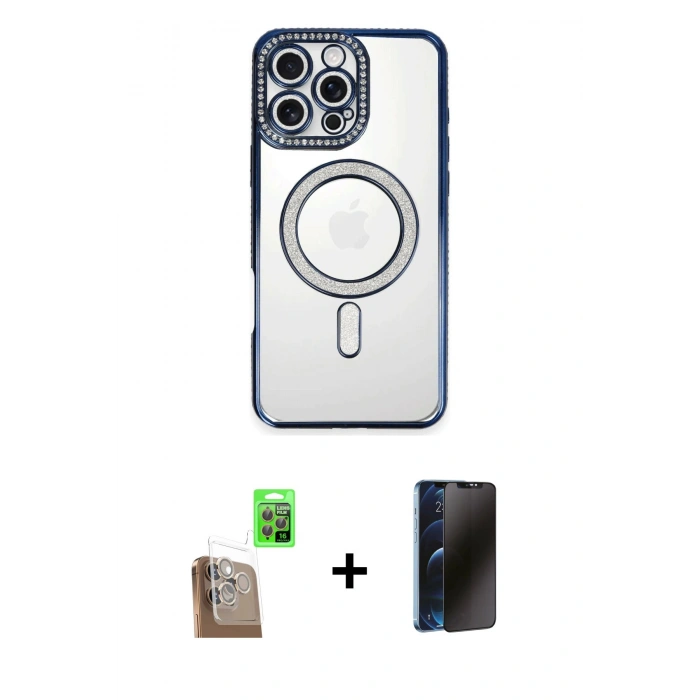 MARSİLYAN™- iPhone 16 Pro Max Kılıf Zirve Doku Prime - Siyah 3D Antistatik Hayalet Cam Ekran Koruyucu + Raze Metal Kamera Lens - CLTM