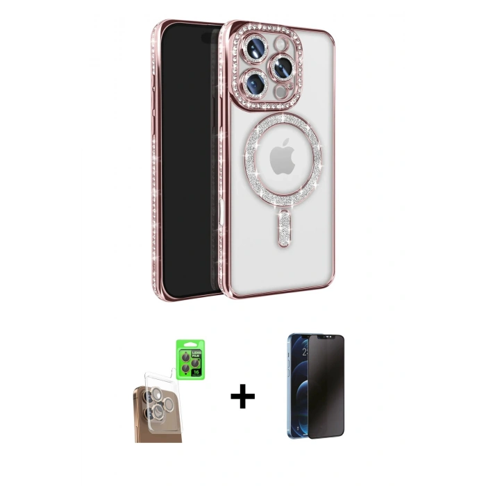 MARSİLYAN™- iPhone 16 Pro Max Kılıf Zirve Doku Prime - Siyah 3D Antistatik Hayalet Cam Ekran Koruyucu + Raze Metal Kamera Lens - CLTM
