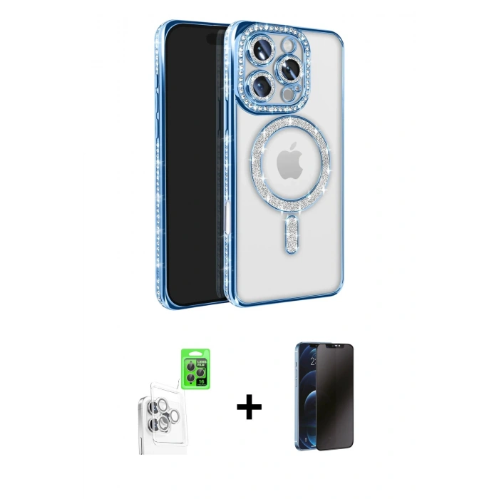 MARSİLYAN™- iPhone 16 Pro Max Kılıf Zirve Doku Prime - Siyah 3D Antistatik Hayalet Cam Ekran Koruyucu + Raze Metal Kamera Lens - BZ