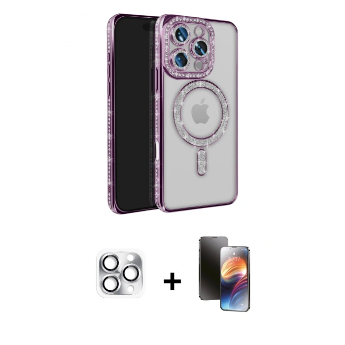 MARSİLYAN™- iPhone 16 Pro Max Kılıf Zirve Doku Prime - Siyah 3D Antistatik Mat Seramik Nano Ekran Koruyucu + Pers Alüminyum Kamera Lens - GS