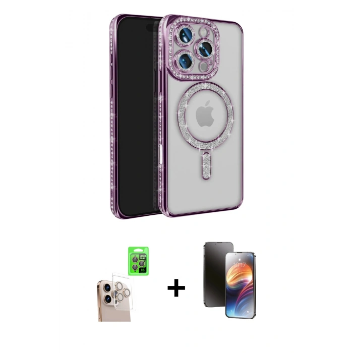 MARSİLYAN™- iPhone 16 Pro Max Kılıf Zirve Doku Prime - Siyah 3D Antistatik Mat Seramik Nano Ekran Koruyucu + Raze Metal Kamera Lens - NLGY