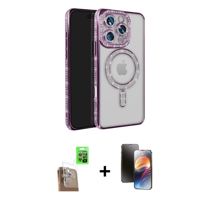 MARSİLYAN™- iPhone 16 Pro Max Kılıf Zirve Doku Prime - Siyah 3D Antistatik Mat Seramik Nano Ekran Koruyucu + Raze Metal Kamera Lens - CLTM
