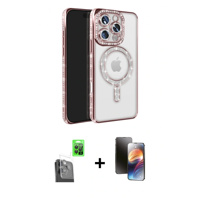 MARSİLYAN™- iPhone 16 Pro Max Kılıf Zirve Doku Prime - Siyah 3D Antistatik Mat Seramik Nano Ekran Koruyucu + Raze Metal Kamera Lens - SH
