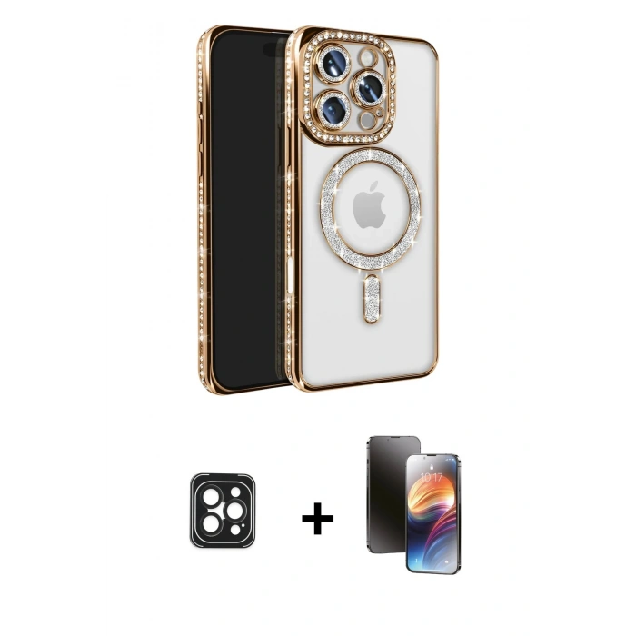 MARSİLYAN™- iPhone 16 Pro Max Kılıf Zirve Doku Prime - Siyah 3D Antistatik Mat Seramik Nano Ekran Koruyucu + PVD Metal Kamera Lens - SH