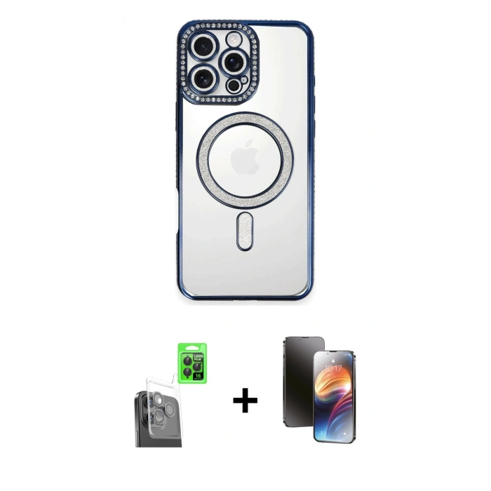 MARSİLYAN™- iPhone 16 Pro Max Kılıf Zirve Doku Prime - Siyah 3D Antistatik Mat Seramik Nano Ekran Koruyucu + Raze Metal Kamera Lens - SH