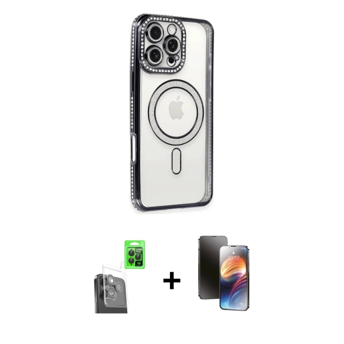 MARSİLYAN™- iPhone 16 Pro Max Kılıf Zirve Doku Prime - Siyah 3D Antistatik Mat Seramik Nano Ekran Koruyucu + Raze Metal Kamera Lens - SH