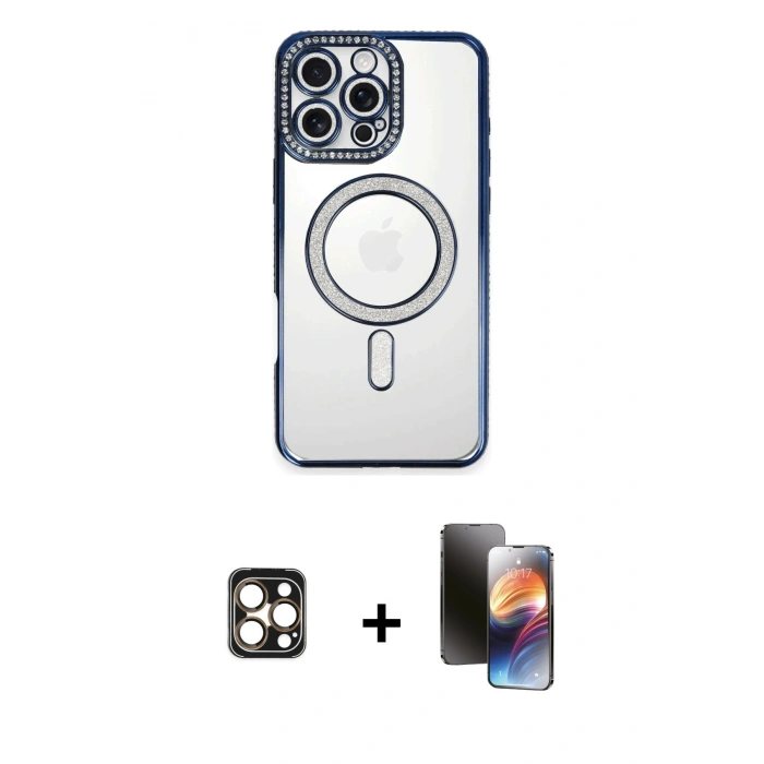 MARSİLYAN™- iPhone 16 Pro Max Kılıf Zirve Doku Prime - Siyah 3D Antistatik Mat Seramik Nano Ekran Koruyucu + PVD Metal Kamera Lens - GD