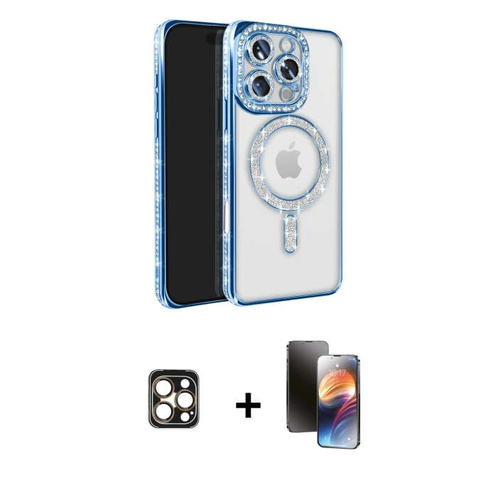 MARSİLYAN™- iPhone 16 Pro Max Kılıf Zirve Doku Prime - Siyah 3D Antistatik Mat Seramik Nano Ekran Koruyucu + PVD Metal Kamera Lens - GD