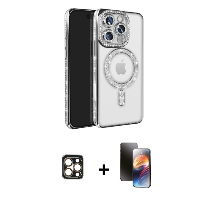 MARSİLYAN™- iPhone 16 Pro Max Kılıf Zirve Doku Prime - Siyah 3D Antistatik Mat Seramik Nano Ekran Koruyucu + PVD Metal Kamera Lens - GD